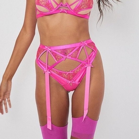 NWOT For Love & Lemons Soutache hot pink lace garter belt small - Picture 3 of 8